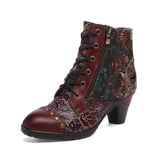 eimeinuosy SOCOFY Damen-Stiefeletten, Leder, Blockabsatz, Bohemian-Lederstiefel, Weinrot, 6 eimeinuosy SOCOFY Damen-Stiefeletten, Leder, Blockabsatz, Bohemian-Lederstiefel, Weinrot, 6 von eimeinuosy