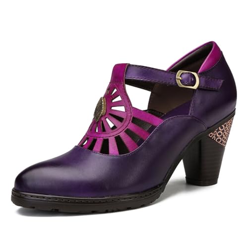 eimeinuosy SOCOFY Stiefeletten für Damen Leder Blockabsatz Bohemian Leder Mary Jane Schuhe Sommer, Lila 2, 9 eimeinuosy SOCOFY Stiefeletten für Damen Leder Blockabsatz Bohemian Leder Mary Jane Schuhe Sommer, Lila 2, 9 von eimeinuosy
