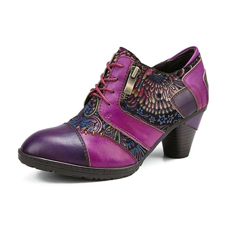 eimeinuosy SOCOFY Stiefeletten für Damen Leder Blockabsatz Bohemian Leder Mary Jane Schuhe Sommer, Purpur, 10 eimeinuosy SOCOFY Stiefeletten für Damen Leder Blockabsatz Bohemian Leder Mary Jane Schuhe Sommer, Purpur, 10 von eimeinuosy