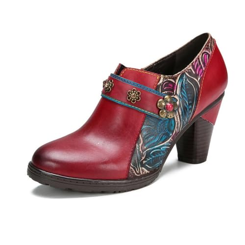eimeinuosy SOCOFY Stiefeletten für Damen Leder Blockabsatz Bohemian Leder Mary Jane Schuhe Sommer, Rot, 10 eimeinuosy SOCOFY Stiefeletten für Damen Leder Blockabsatz Bohemian Leder Mary Jane Schuhe Sommer, Rot, 10 von eimeinuosy