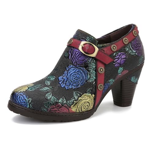 eimeinuosy SOCOFY Stiefeletten für Damen Leder Blockabsatz Bohemian Leder Mary Jane Schuhe Sommer, Schwarz, 7 eimeinuosy SOCOFY Stiefeletten für Damen Leder Blockabsatz Bohemian Leder Mary Jane Schuhe Sommer, Schwarz, 7 von eimeinuosy