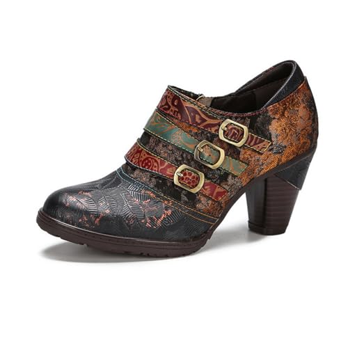 eimeinuosy SOCOFY Stiefeletten für Damen Leder Blockabsatz Bohemian Leder Mary Jane Schuhe Sommer, Schwarz / Orange, 11 eimeinuosy SOCOFY Stiefeletten für Damen Leder Blockabsatz Bohemian Leder Mary Jane Schuhe Sommer, Schwarz / Orange, 11 von eimeinuosy