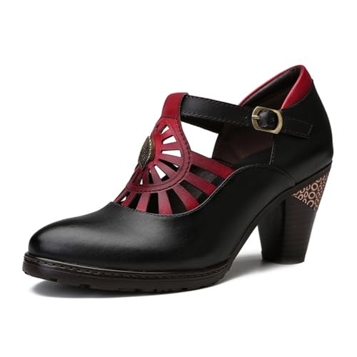 eimeinuosy SOCOFY Stiefeletten für Damen Leder Blockabsatz Bohemian Leder Mary Jane Schuhe Sommer, Schwarz 2, 7 eimeinuosy SOCOFY Stiefeletten für Damen Leder Blockabsatz Bohemian Leder Mary Jane Schuhe Sommer, Schwarz 2, 7 von eimeinuosy