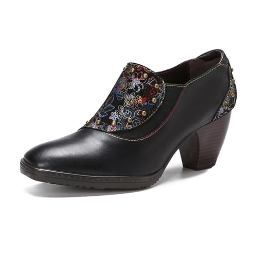 eimeinuosy SOCOFY Stiefeletten für Damen Leder Blockabsatz Bohemian Leder Mary Jane Schuhe Sommer, Schwarz A, 5 eimeinuosy SOCOFY Stiefeletten für Damen Leder Blockabsatz Bohemian Leder Mary Jane Schuhe Sommer, Schwarz A, 5 von eimeinuosy