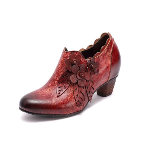 eimeinuosy SOCOFY Stiefeletten für Damen Leder Blockabsatz Bohemian Leder Mary Jane Schuhe Sommer, Weinrot, 5 eimeinuosy SOCOFY Stiefeletten für Damen Leder Blockabsatz Bohemian Leder Mary Jane Schuhe Sommer, Weinrot, 5 von eimeinuosy