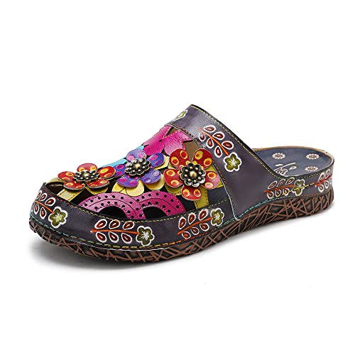 eimeinuosy Socofy Damen Clogs Leder Sandalen Sommer Leder Hausschuhe Slip on Pantoletten Schuhe Anti-Rutsch Geschlossene Zehen Handgemachte Blume Rückenfrei Komfort Atmungsaktiv Walking Hausschuhe eimeinuosy Socofy Damen Clogs Leder Sandalen Sommer Leder Hausschuhe Slip on Pantoletten Schuhe Anti-Rutsch Geschlossene Zehen Handgemachte Blume Rückenfrei Komfort Atmungsaktiv Walking Hausschuhe von eimeinuosy