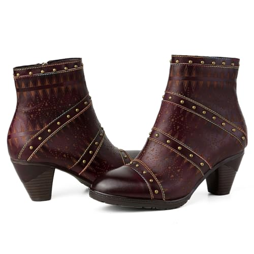 eimeinuosy Socofy Stiefeletten für Damen, Herbst und Winter, Blockabsatz, Lederstiefel, Bohemian-Blumenmuster, rutschfest, seitlicher Reißverschluss, Wanderschuhe für Hochzeit, Party, Kleid, Weinrot 1 eimeinuosy Socofy Stiefeletten für Damen, Herbst und Winter, Blockabsatz, Lederstiefel, Bohemian-Blumenmuster, rutschfest, seitlicher Reißverschluss, Wanderschuhe für Hochzeit, Party, Kleid, Weinrot 1 von eimeinuosy