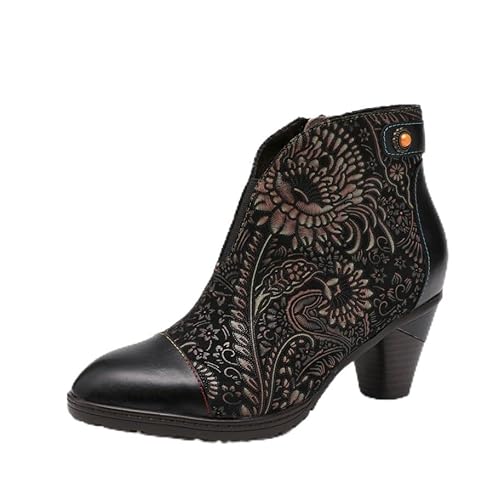 eimeinuosy Socofy Stiefeletten für Damen, Herbst und Winter, Blockabsatz, Lederstiefel, Bohemian-Blumenmuster, rutschfest, seitlicher Reißverschluss, Wanderschuhe für Hochzeit, Party, Kleid, Schwarz eimeinuosy Socofy Stiefeletten für Damen, Herbst und Winter, Blockabsatz, Lederstiefel, Bohemian-Blumenmuster, rutschfest, seitlicher Reißverschluss, Wanderschuhe für Hochzeit, Party, Kleid, Schwarz von eimeinuosy