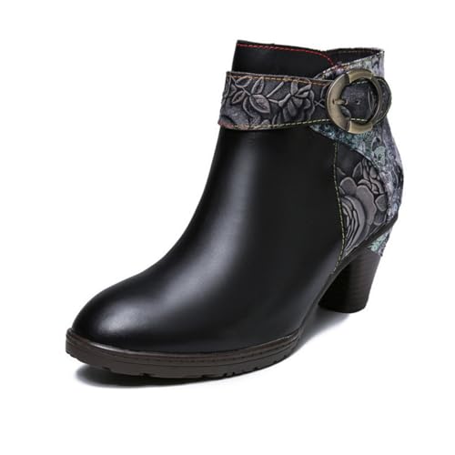 eimeinuosy Socofy Stiefeletten für Damen, Herbst und Winter, Blockabsatz, Lederstiefel, Bohemian-Blumenmuster, rutschfest, seitlicher Reißverschluss, Wanderschuhe für Hochzeit, Party, Kleid, Schwarz 2 eimeinuosy Socofy Stiefeletten für Damen, Herbst und Winter, Blockabsatz, Lederstiefel, Bohemian-Blumenmuster, rutschfest, seitlicher Reißverschluss, Wanderschuhe für Hochzeit, Party, Kleid, Schwarz 2 von eimeinuosy