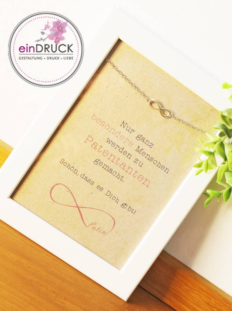 Taufpate - Karte Mit Armkette Unendlich Armband, Patentante, Patenonkel, Geschenk, Spruchbild, Pate, Taufe, Rahmen, Eindruck, Schmuck von eindruckbastian