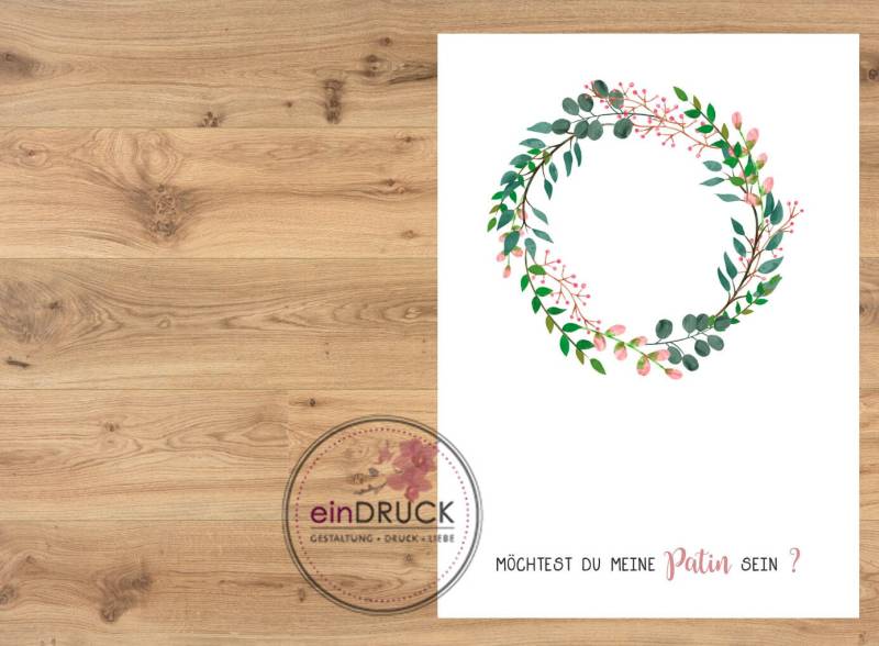 Taufpatin - Karte Mit Schlüsselanhänger Patentante, Patenonkel, Geschenk, Spruchbild, Pate, Taufe, Geburt, Rahmen, Eindruck, Name, Blumenkranz von eindruckdomenika