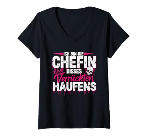 Damen Chefin Dieses Verrückten Haufens lustiges Chefinnen T-Shirt mit V-Ausschnitt von eine stolze Chefin & Geschenkideen