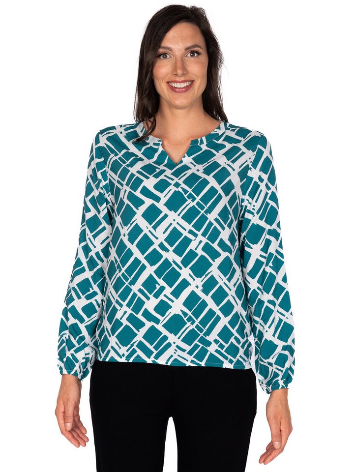 einfach Schön Langarmbluse Aurelia weiß-petrol von einfach Schön