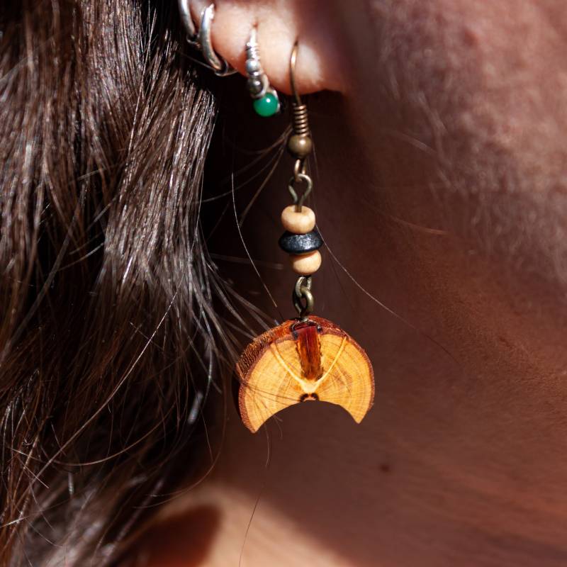 Ohrringe Holz Hängeohrringe Holzschmuck Halbmond von einholzundeineseele
