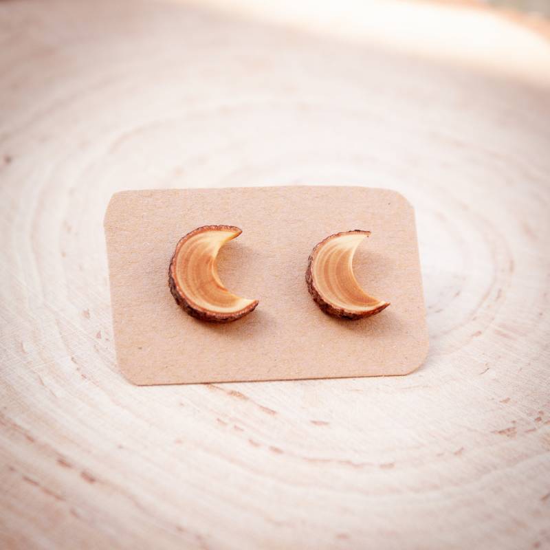 Ohrstecker Holz Holzohrringe Halbmond Eibe von einholzundeineseele