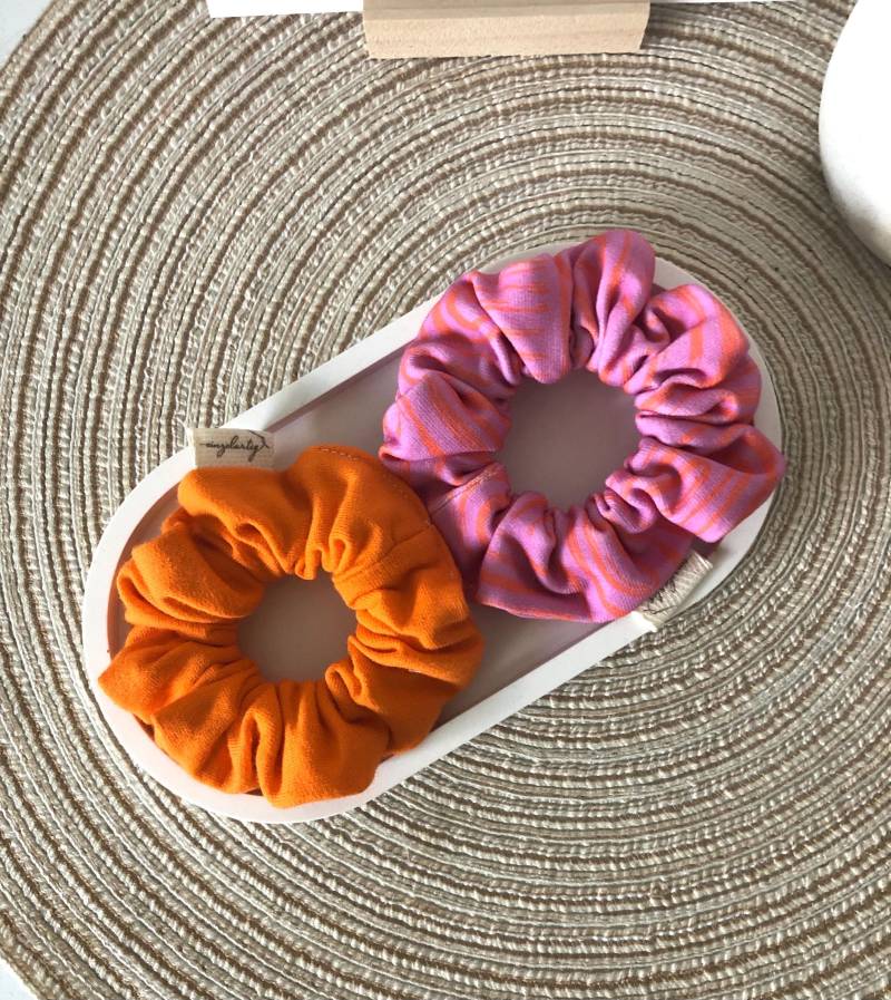 Scrunchie/Ripjersey Orange Sommer Stoffhaargummi Knallige Farben Pink Scrunchie/Ripjersey Orange Sommer Stoffhaargummi Knallige Farben Pink von einzelartig