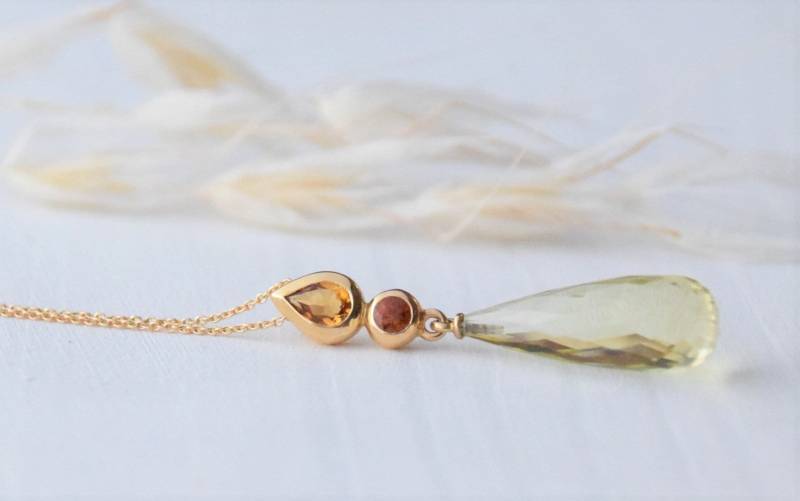 Collier 750 Gold Mit Mandarin Granat Und Citrin, Unikat Schmuck, Halsschmuck Anhänger Kette Collier 750 Gold Mit Mandarin Granat Und Citrin, Unikat Schmuck, Halsschmuck Anhänger Kette von einzigartigerSchmuck