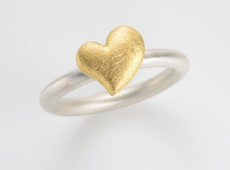 Herzring in 18Kt Gelbgold Und Silber, Ring Silber Mit 18 Kt Gold Herz, Verlobungsring Freundschaftsring, Stapelring von einzigartigerSchmuck
