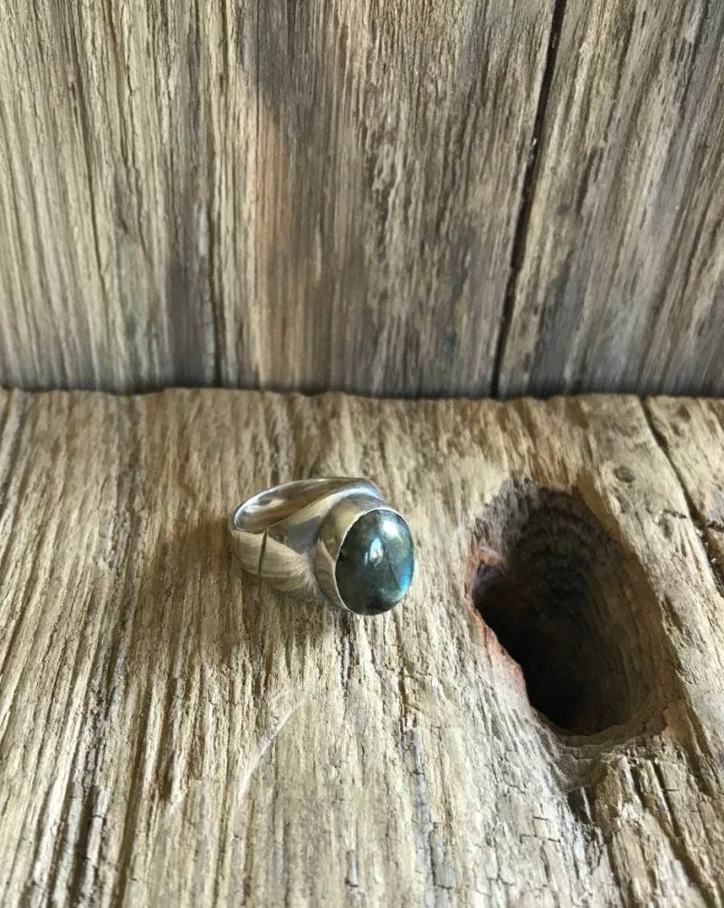 Ring Silber 925 Labradorit Cabochon 1970Er Jahre Modernist Statement von einzigartigschoenes