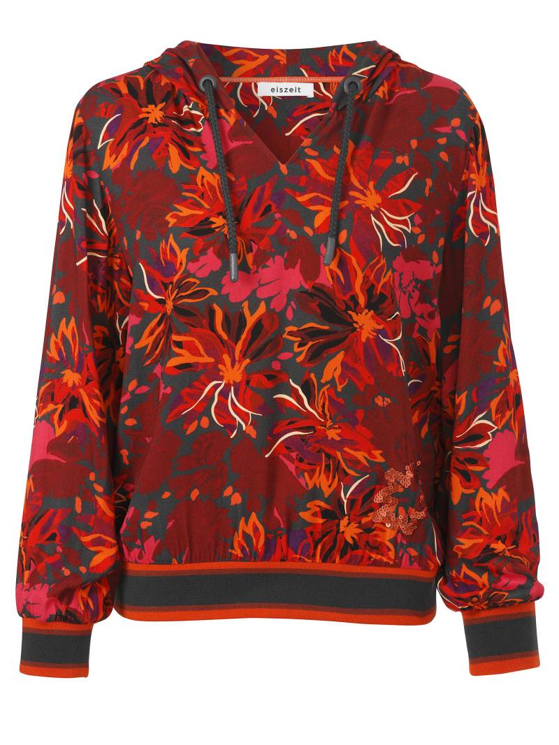 eiszeit - Bluse Kapuze 1/1 Arm Druck red wine multicolor - Gr. - 50 von eiszeit