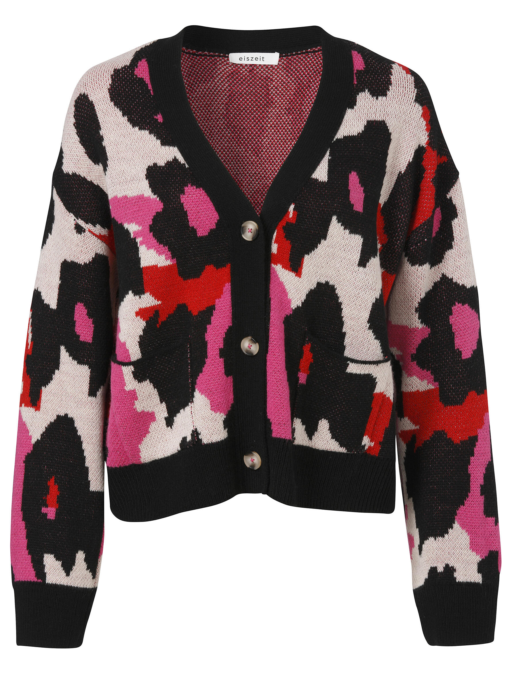 eiszeit - Jacke V-Ausschnitt 1/1 Arm Knöpfe black multicolor - Gr. - 48 von eiszeit