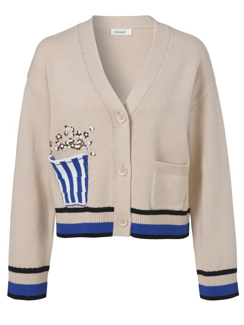 eiszeit - Jacke V-Ausschnitt 1/1 Arm Knöpfe überschnittene Schulter beige melange multi - Gr. - 44 von eiszeit