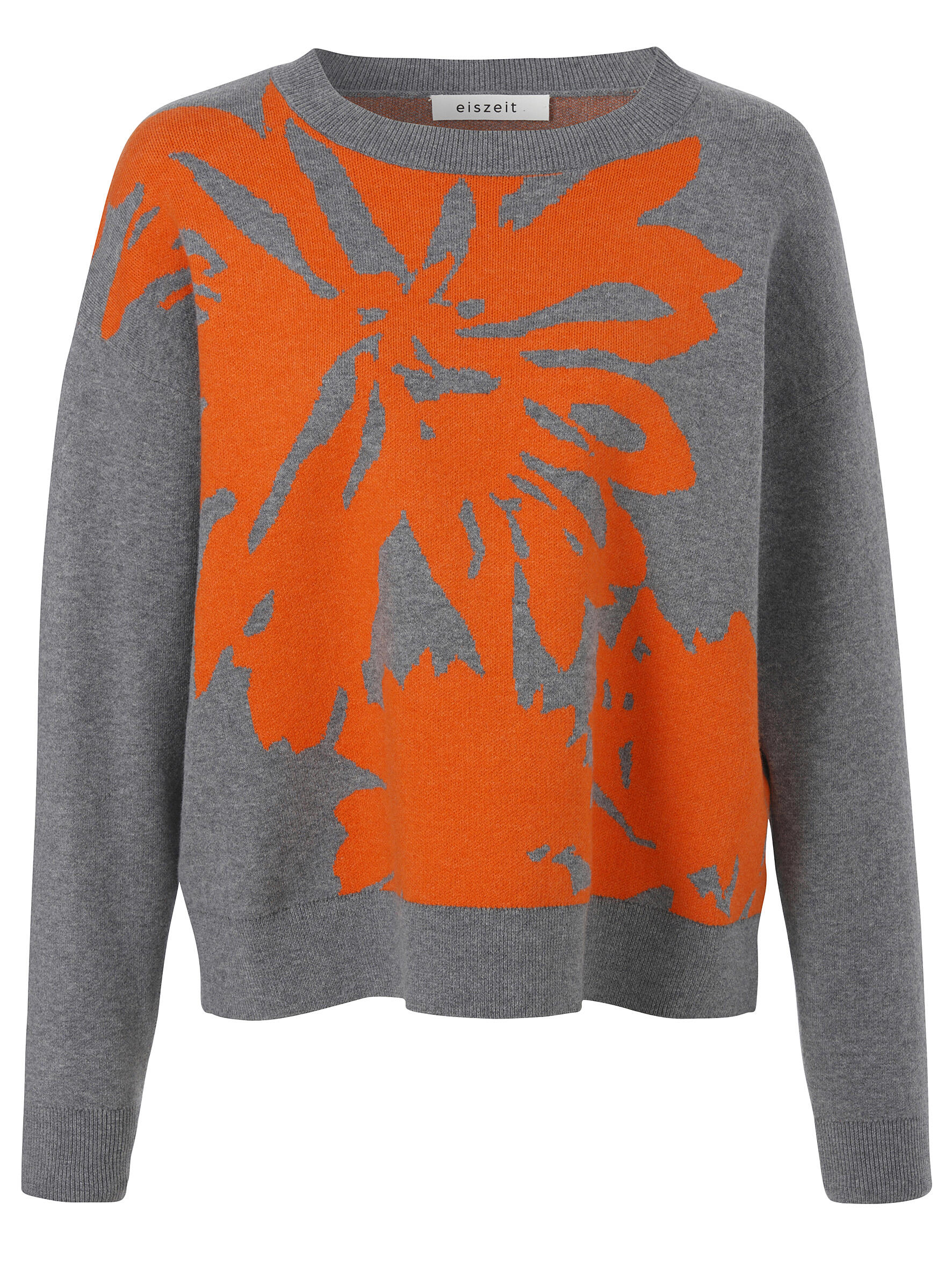 eiszeit - Pullover Rundhals 1/1 Arm Intarsie mid grey / orange - Gr. - 52 von eiszeit