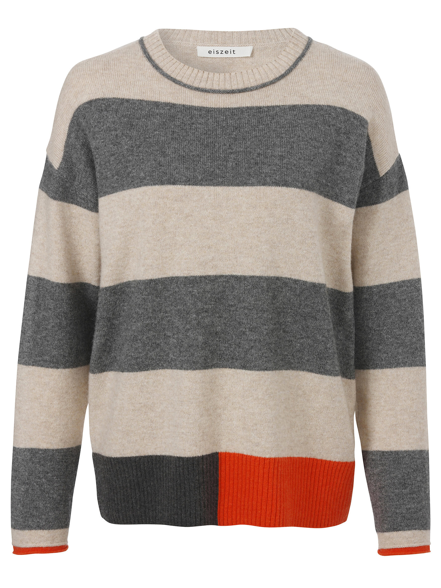 eiszeit - Pullover Rundhals 1/1 Arm überschnittene Schulter beige melange multi - Gr. - 48 von eiszeit