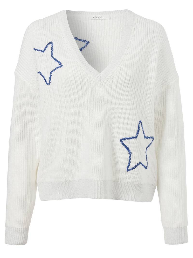 eiszeit - Pullover V-Ausschnitt 1/1 Arm überschnittene Schulter offwhite - Gr. - 46 von eiszeit