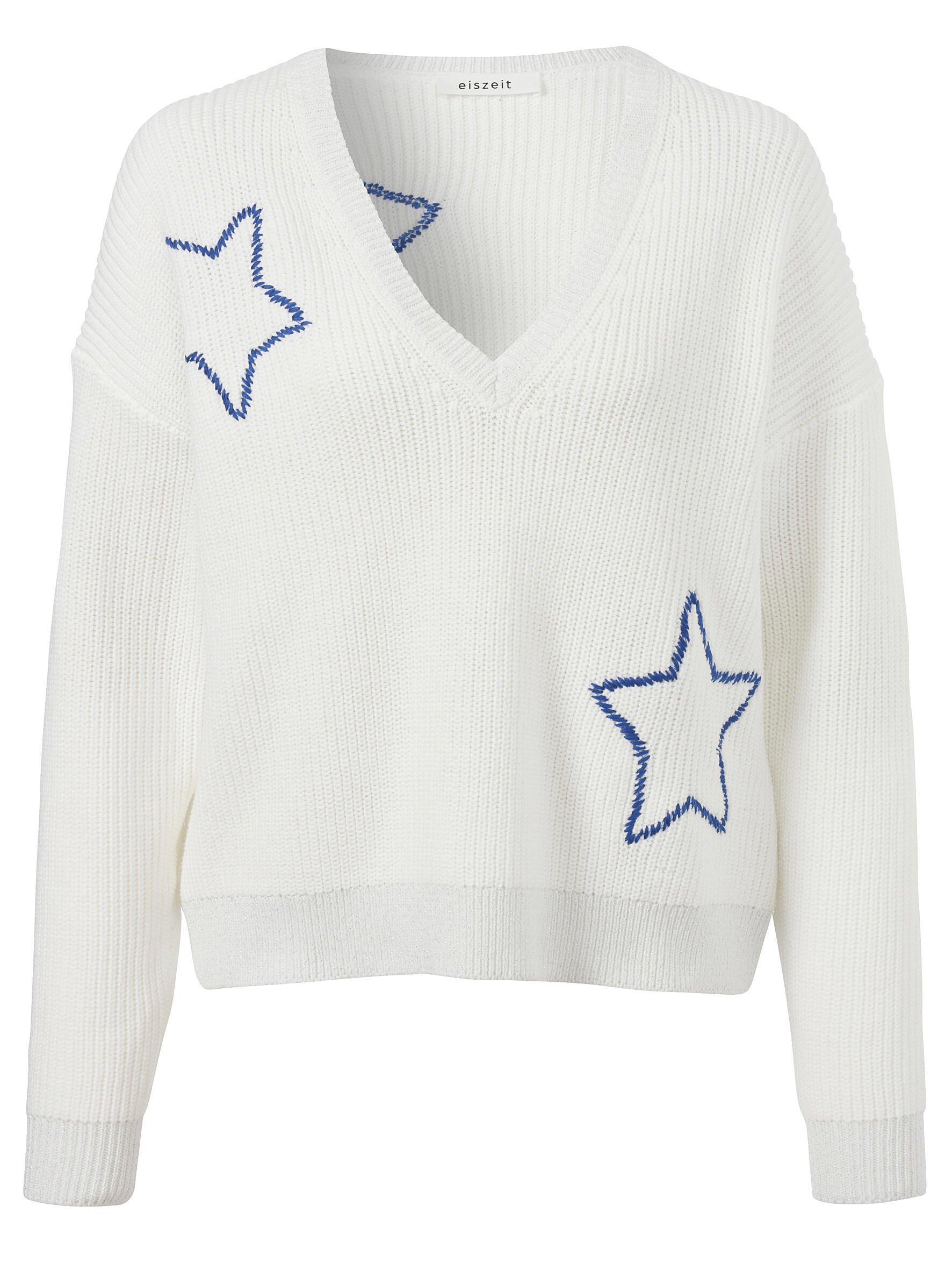 eiszeit - Pullover V-Ausschnitt 1/1 Arm überschnittene Schulter offwhite - Gr. - 50 von eiszeit