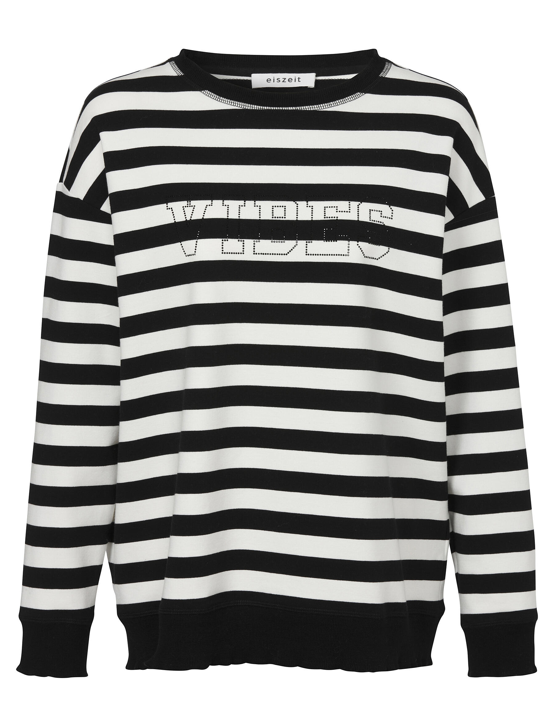 eiszeit - Sweatshirt Rundhals 1/1 Arm Motiv Ringel black / offwhite - Gr. - 46 von eiszeit