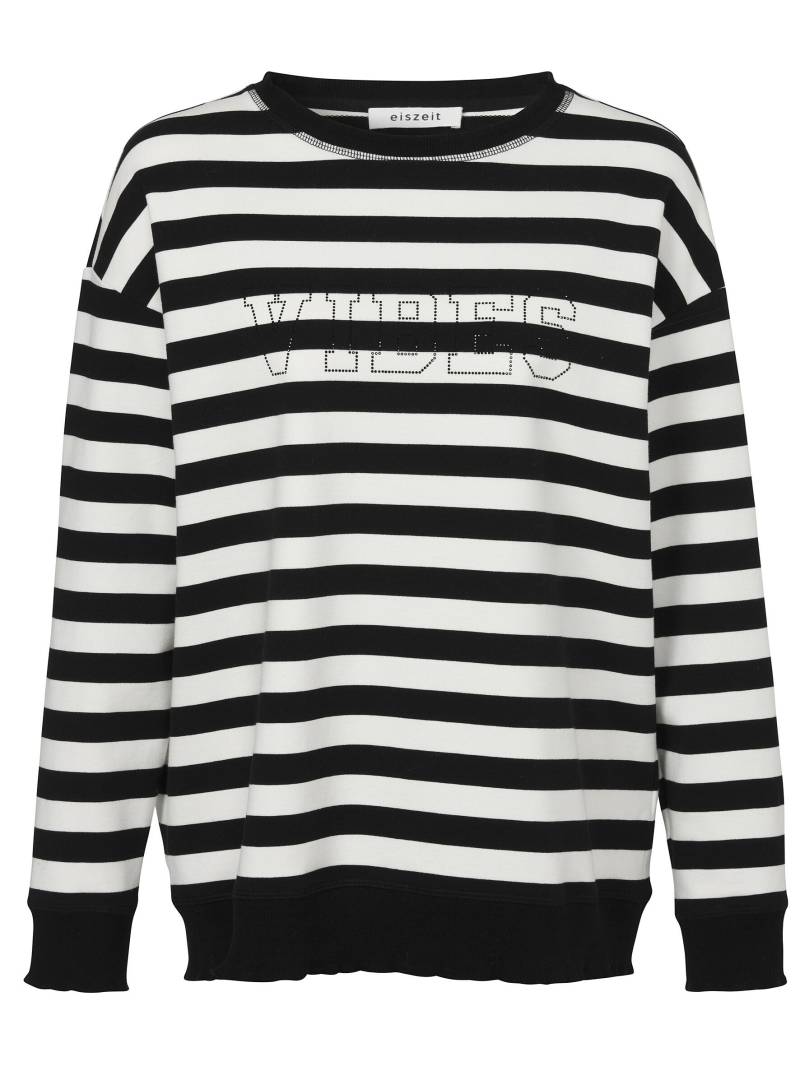 eiszeit - Sweatshirt Rundhals 1/1 Arm Motiv Ringel black / offwhite - Gr. - 46 von eiszeit