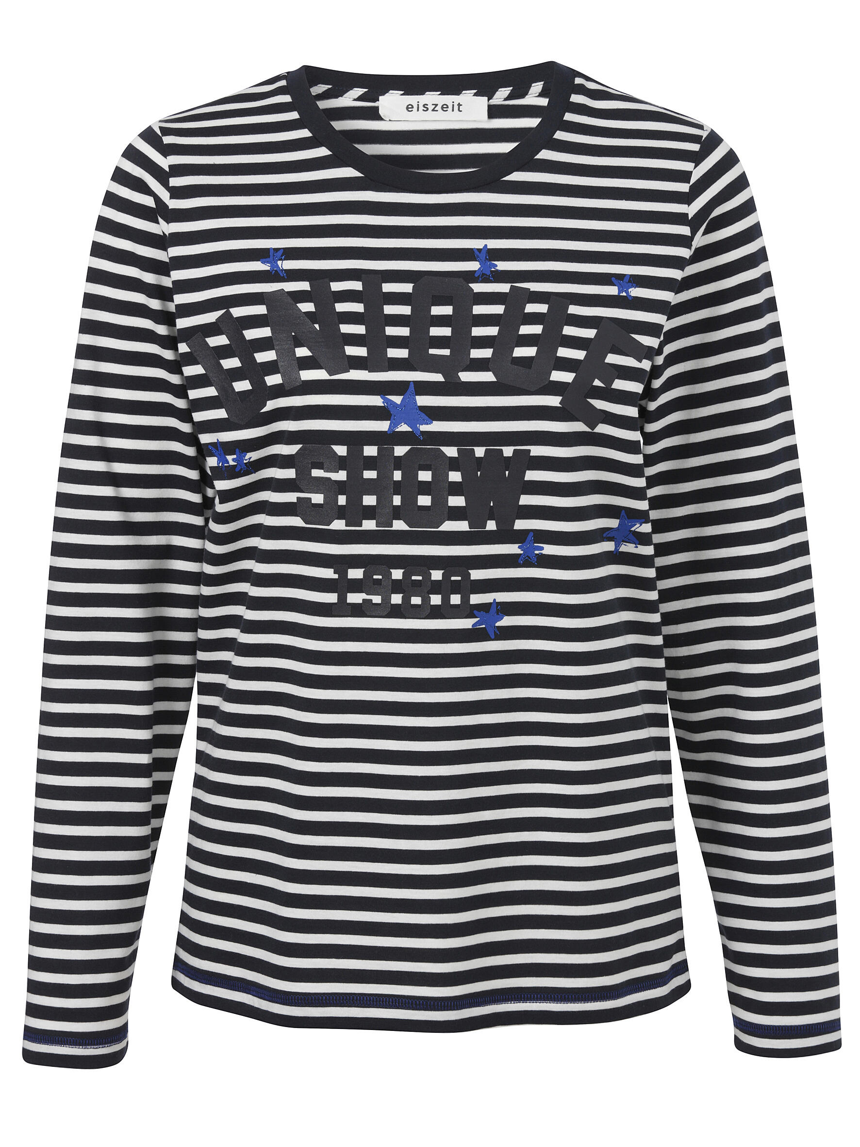 eiszeit - T-Shirt Rundhals 1/1 Arm Ringel Motiv navy multicolor - Gr. - 44 von eiszeit