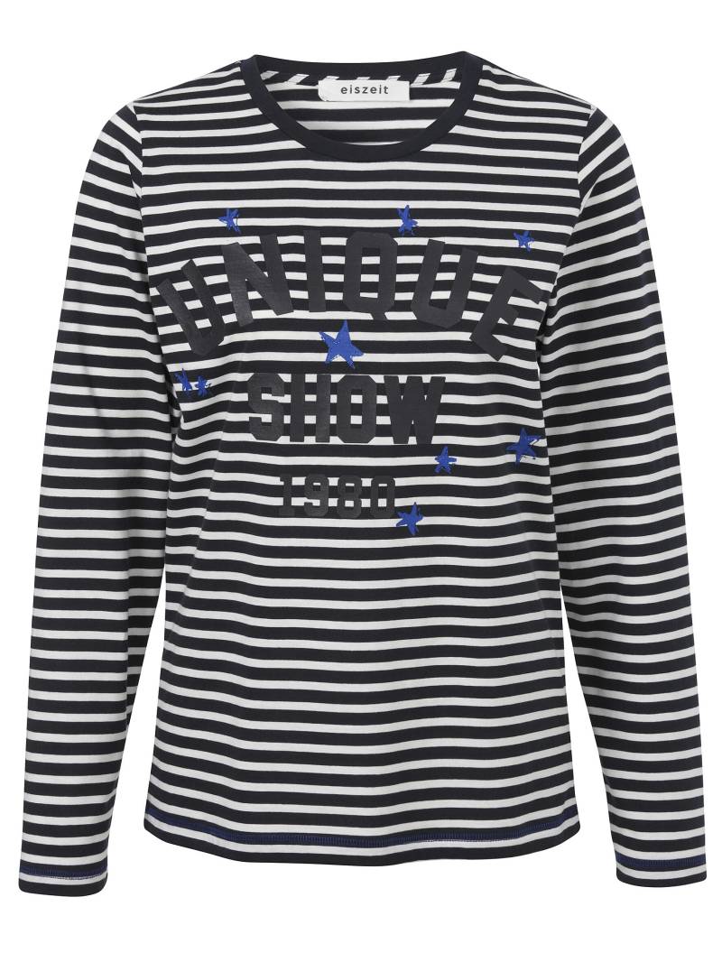 eiszeit - T-Shirt Rundhals 1/1 Arm Ringel Motiv navy multicolor - Gr. - 46 von eiszeit