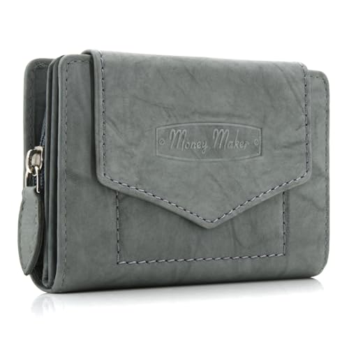 ekavale Geldbörse für Damen mit Druckknopf-Überschlag RFID weiches Leder (Grau) von ekavale