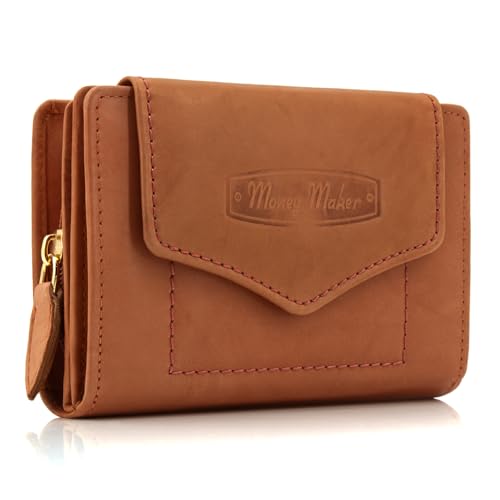 ekavale Geldbörse für Damen mit Druckknopf-Überschlag RFID weiches Leder (Rust) von ekavale