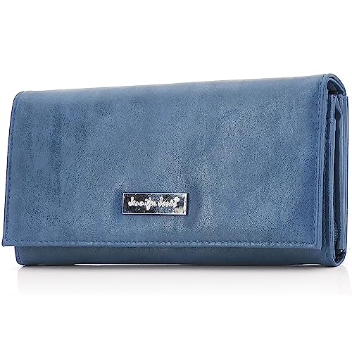ekavale Damen Portemonnaie mit vielen Kartenfächer, Geldbörse aus Kunstleder, Geldbeutel für Frauen (Blau) von ekavale
