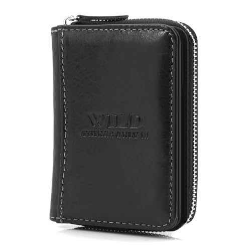 ekavale Leder Geldbörse mit Reißverschluss – Herren Portemonnaie RFID Schutz – Geldbeutel klein Brieftasche Herren Damen (Schwarz) von ekavale