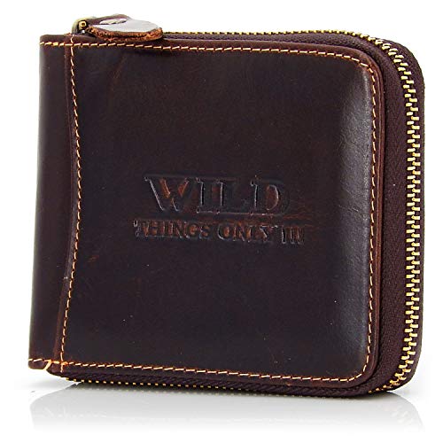 ekavale Echtleder Geldbörse mit Reißverschluss – RFID Portemonnaie für Männer, Geldbeutel Herren, Wallet (Braun-dunkel) von ekavale