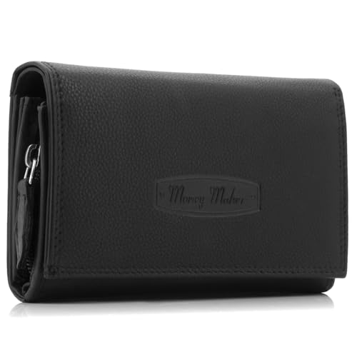 ekavale Geldbörse Damen Leder mit RFID-Schutz 25 Fächer Damen Portemonnaie Lang (Schwarz) von ekavale