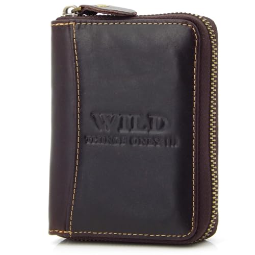 ekavale Echt Leder Geldbörse für Herren mit umlaufendem Reißverschluss - Männer Portmonee mit RFID-Schutz – Geldbeutel aus Leder (Braun Dunkel) von ekavale