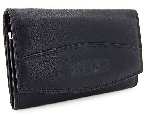 ekavale Groß Leder Geldbörse für Damen - RFID-NFC Schutz Portmonee, Frauen Geldbeutel, Portemonnaie, Brieftasche, Wallet (Schwarz) von ekavale