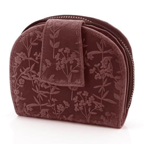 Moderne Leder Damengeldbörse mit RFID-Schutz und Riegelverschluss, Geldbeutel für Frauen kompakt mittelgroß (Bordo) von ekavale