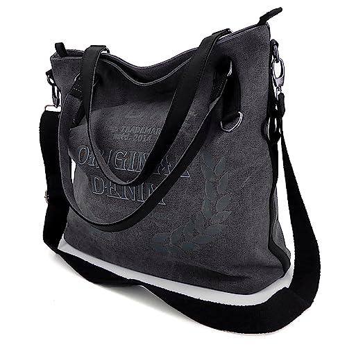 ekavale Große Canvas Damen Handtasche Shopper Umhängetasche Schultertasche Baumwollstoff Segelstoff Tasche (Grau) von ekavale