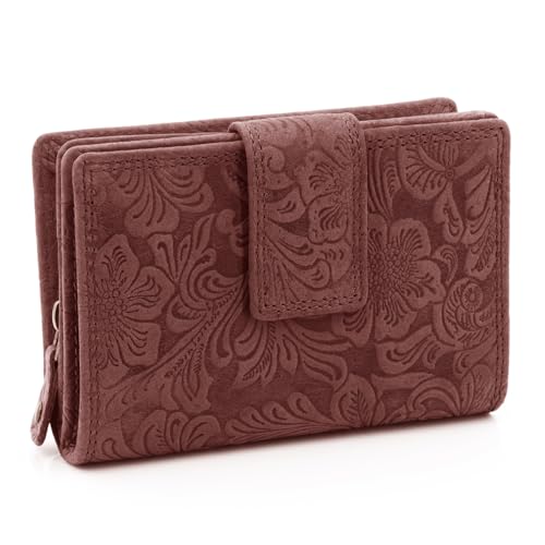 ekavale Damen Geldbörse aus Leder mit RFID-Schutz, Geldbeutel für Moderne Frauen Blüten Muster (Bordo) von ekavale
