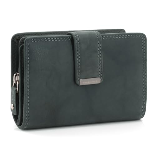 ekavale Damen Geldbörse aus weichem Leder mit RFID-Schutz - Damen-Portemonnaie (Blau-Grau) von ekavale