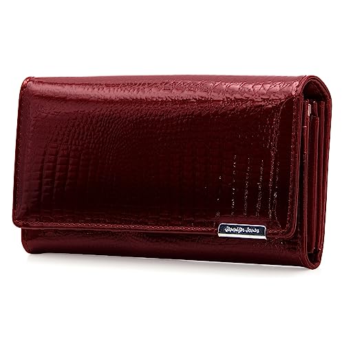 ekavale Damen Leder Geldbörse mit RFID-Schutz Geldbeutel groß Portemonnaie lang Damen Portmonee Damengeldbeutel viele Karten-Fächer (Bordo) von ekavale