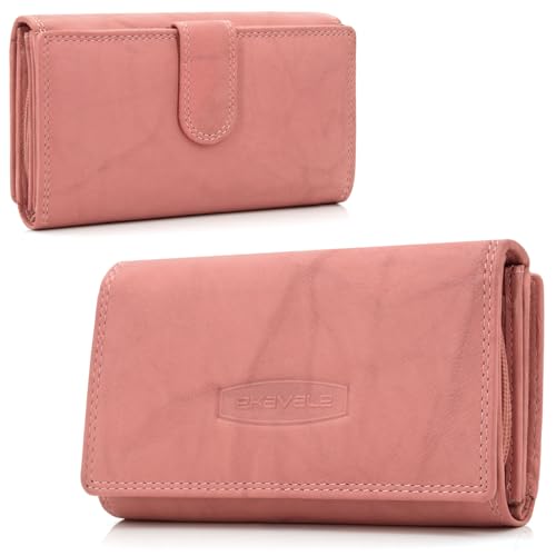 ekavale Damen-geldbörse XXL aus Rindsleder mit RFID Leder-Geldbörse mit vielen Fächern für Frau (Antik-Himbeere) von ekavale