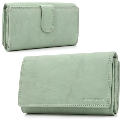 ekavale Damen-geldbörse XXL aus Rindsleder mit RFID Leder-Geldbörse mit vielen Fächern für Frau (Antik-Minze) von ekavale