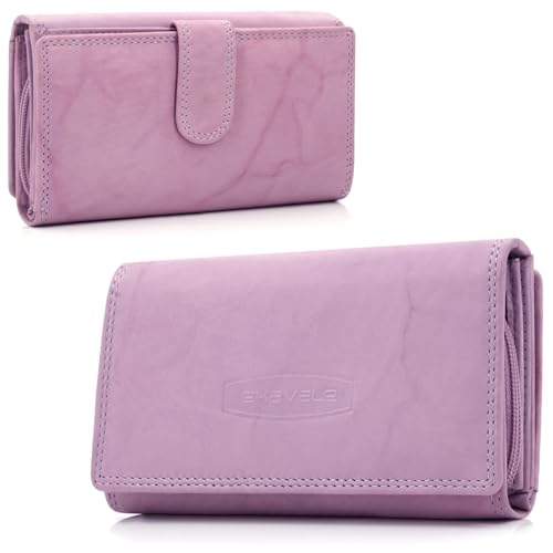 ekavale Damen-geldbörse XXL aus Rindsleder mit RFID Leder-Geldbörse mit vielen Fächern für Frau (Antik-Pink) von ekavale